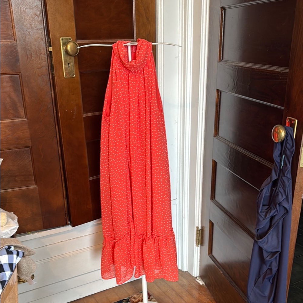 Taylor orange/red Polka Dot Halter Dress- worn twice